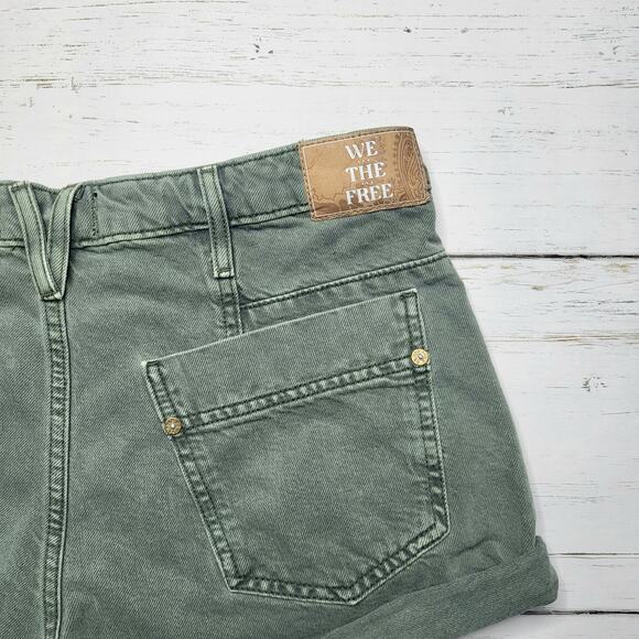 We the Free Beginner's Luck Slouch Button Fly Jean Shorts Olive Green Rolled 31 - Picture 8 of 11